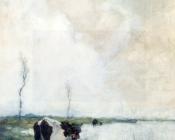 A Cow Standing By The Waterside In A Polder - 让·亨德里克·维西恩布鲁奇